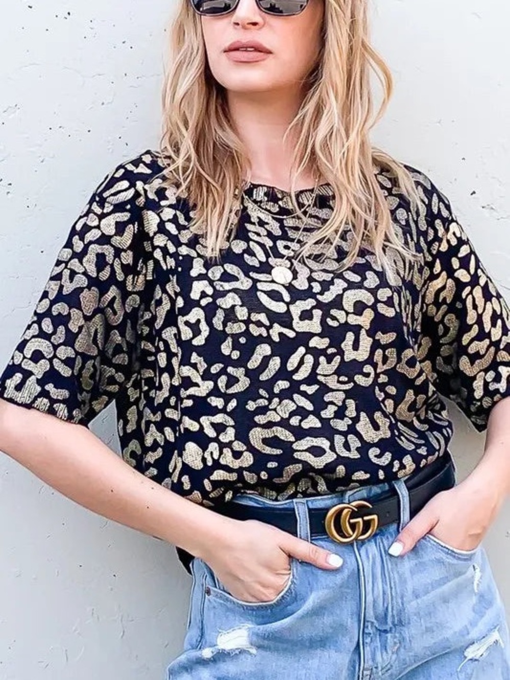 Leopard Foil Half Sleeve Summer Sweater 🖤 Black Gold Glam, SZ S/M NWT